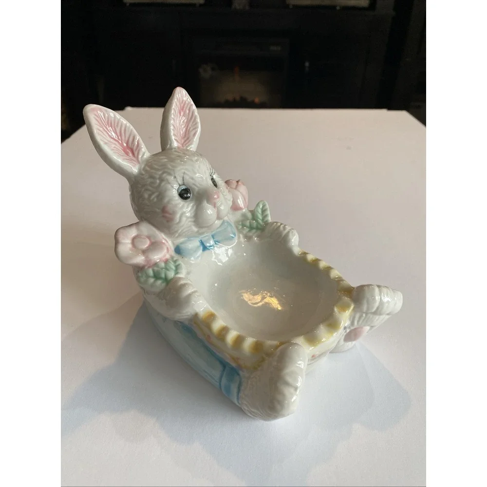 Vintage Bunny Trail Candy Soap Trinket Dish Hermitage Pottery FD101 1998 Nursery