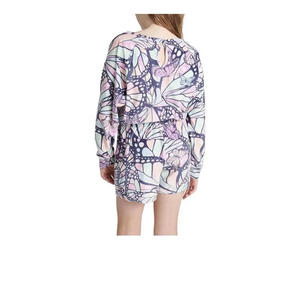 Justice Butterfly Elastic Waist Long Sleeve Girls’ Romper Pajama Size S 7/8