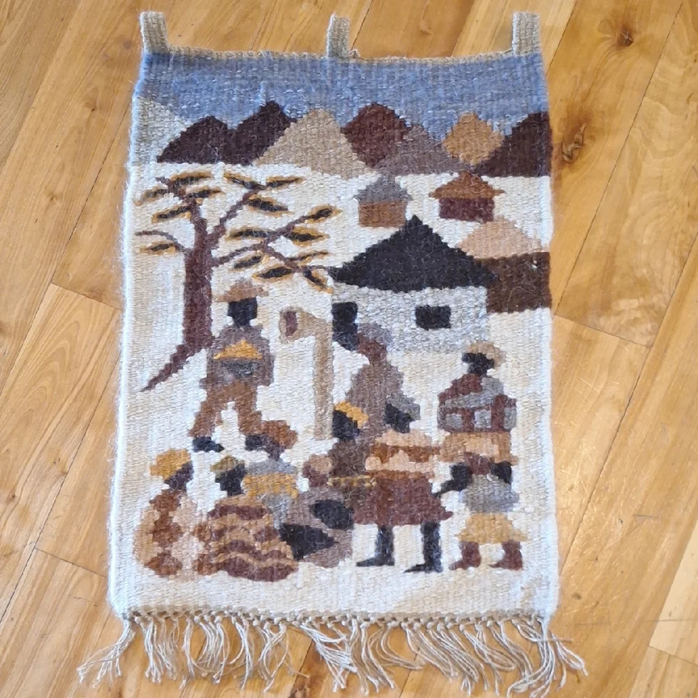 Vintage African Lesotho Mohair Tapestry 17x26