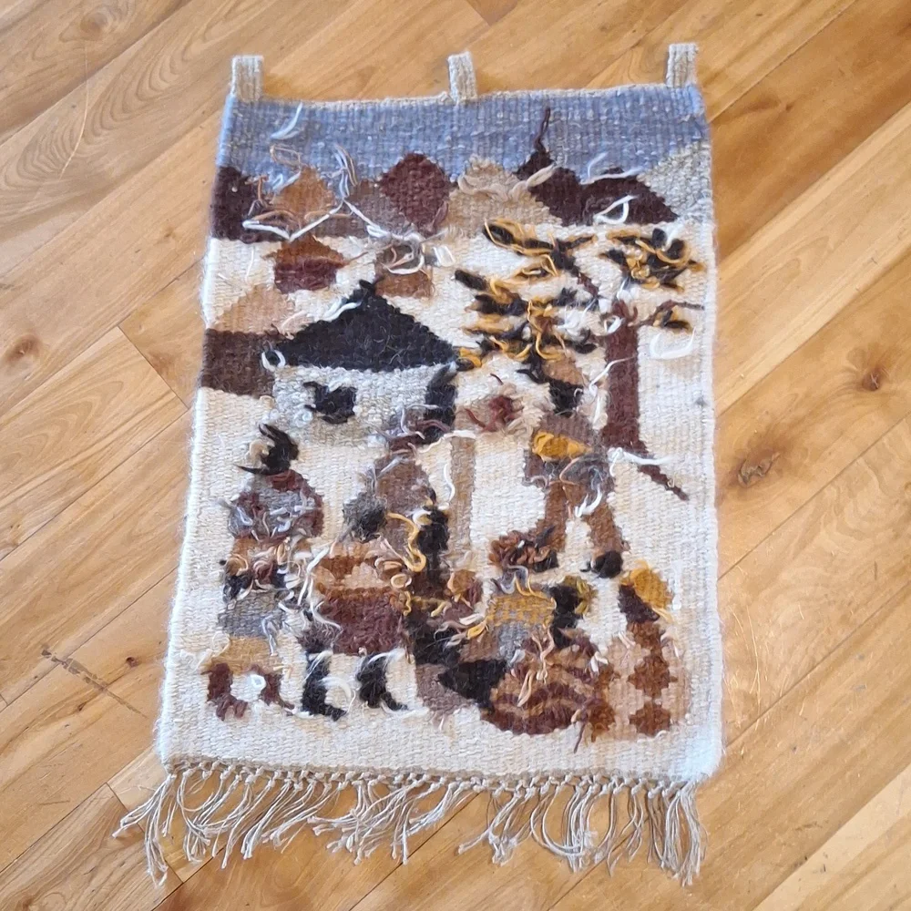 Vintage African Lesotho Mohair Tapestry 17x26