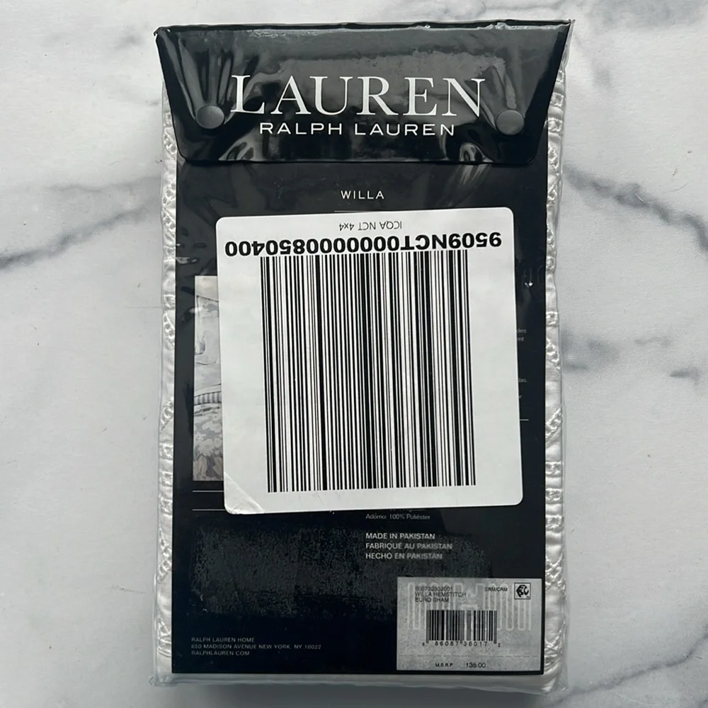 Lauren Ralph Lauren Willa Hemstitched Euro Sham in Cream, New w/Tag $135
