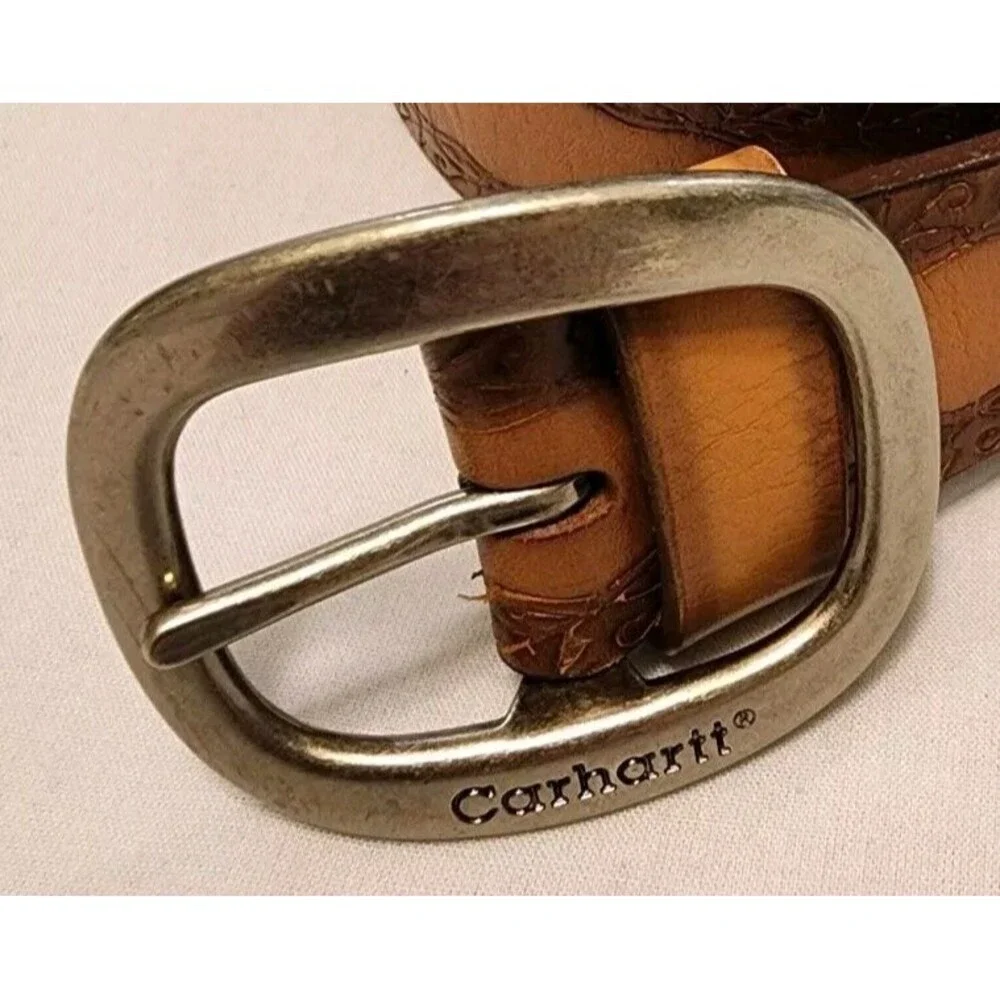 Carhartt Mens Sz Large Nebuck Leather Belt Embossed Western Southwest Country