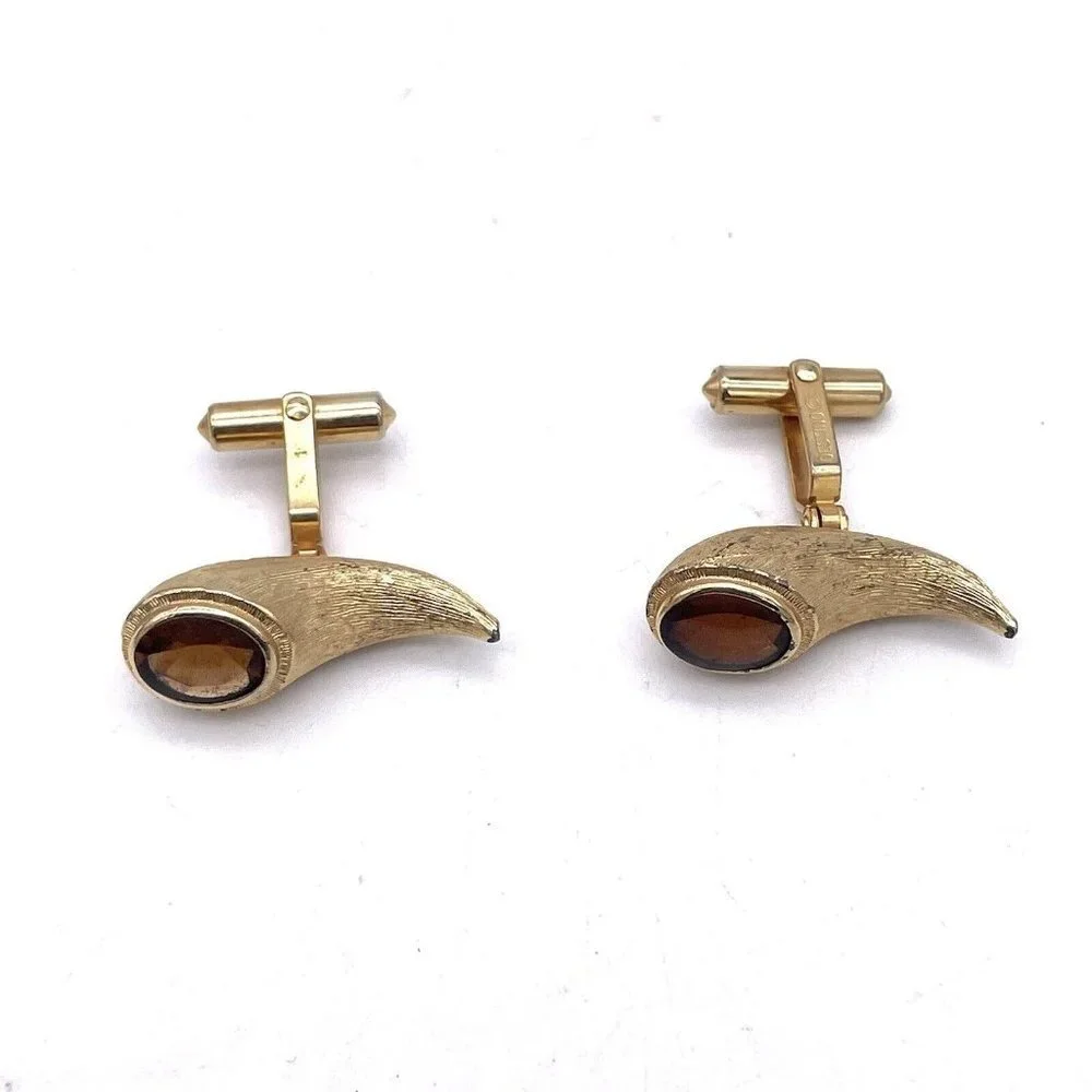 RALPH DESTINO VINTAGE LARGE GOLD TONE BEADED SCULPTURE MODERNIST CUFFLINKS