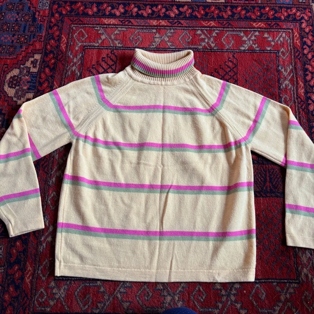 Vintage Pendleton Yellow Striped Virgin Wool Turtleneck Sweater