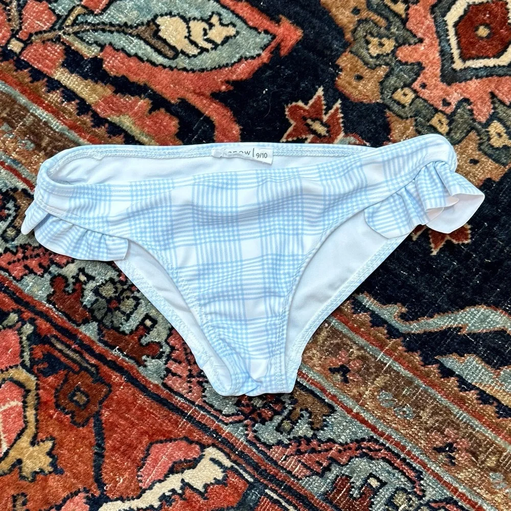 Minnow Swim Blue Plaid Ruffle Bikini Bottom Never Worn Size 9/10