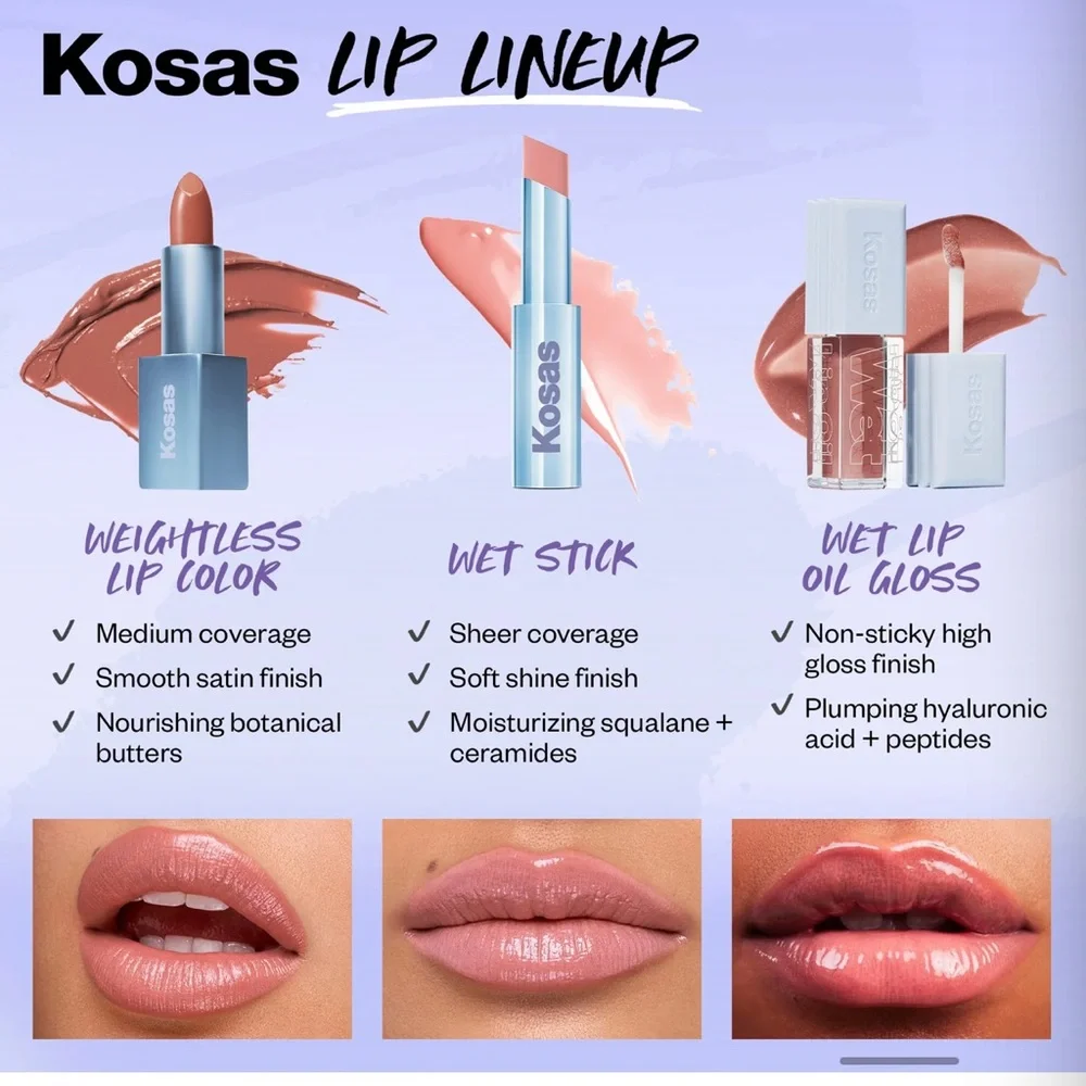 Kosas Weightless Lip Color Nourishing Satin Lipstick Fantasy Life neut baby pink