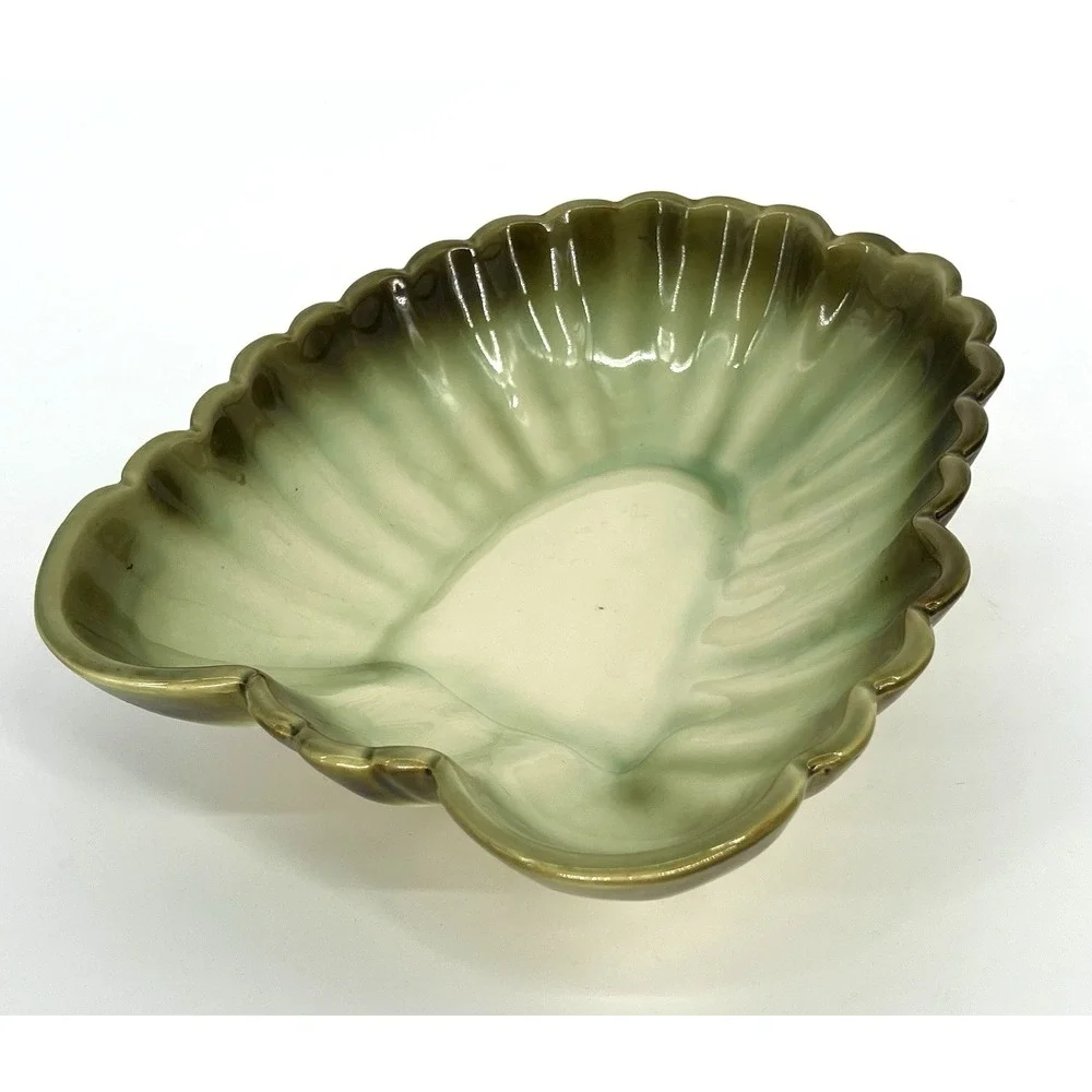 HULL Vtg Avocado Ombre Green #34 Platter Bowl Scalloped Edges Signed USA 10