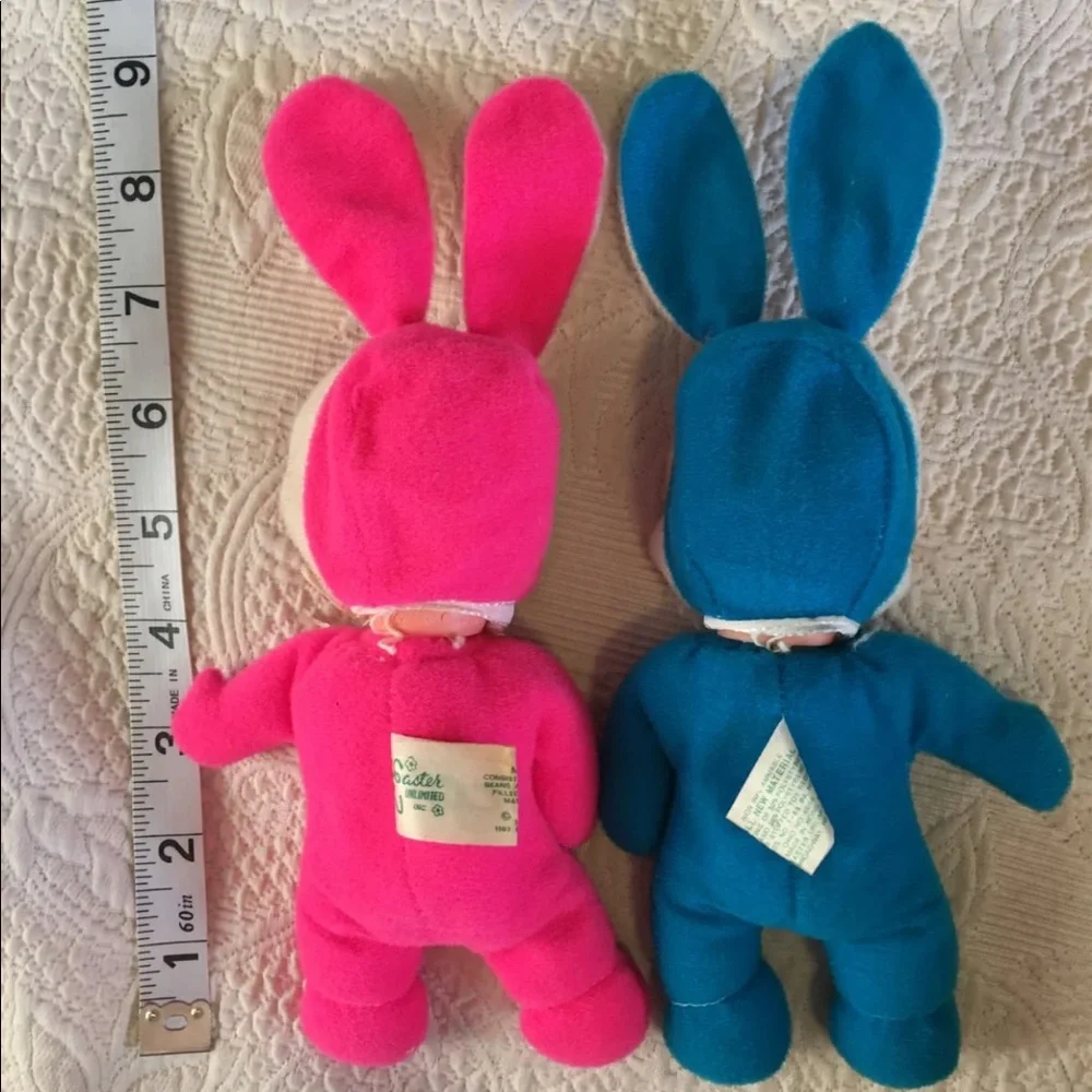 Vintage 1960 1970 Easter Baby Dolls Bunny Rabbit Twins Boy Girl Hong Kong