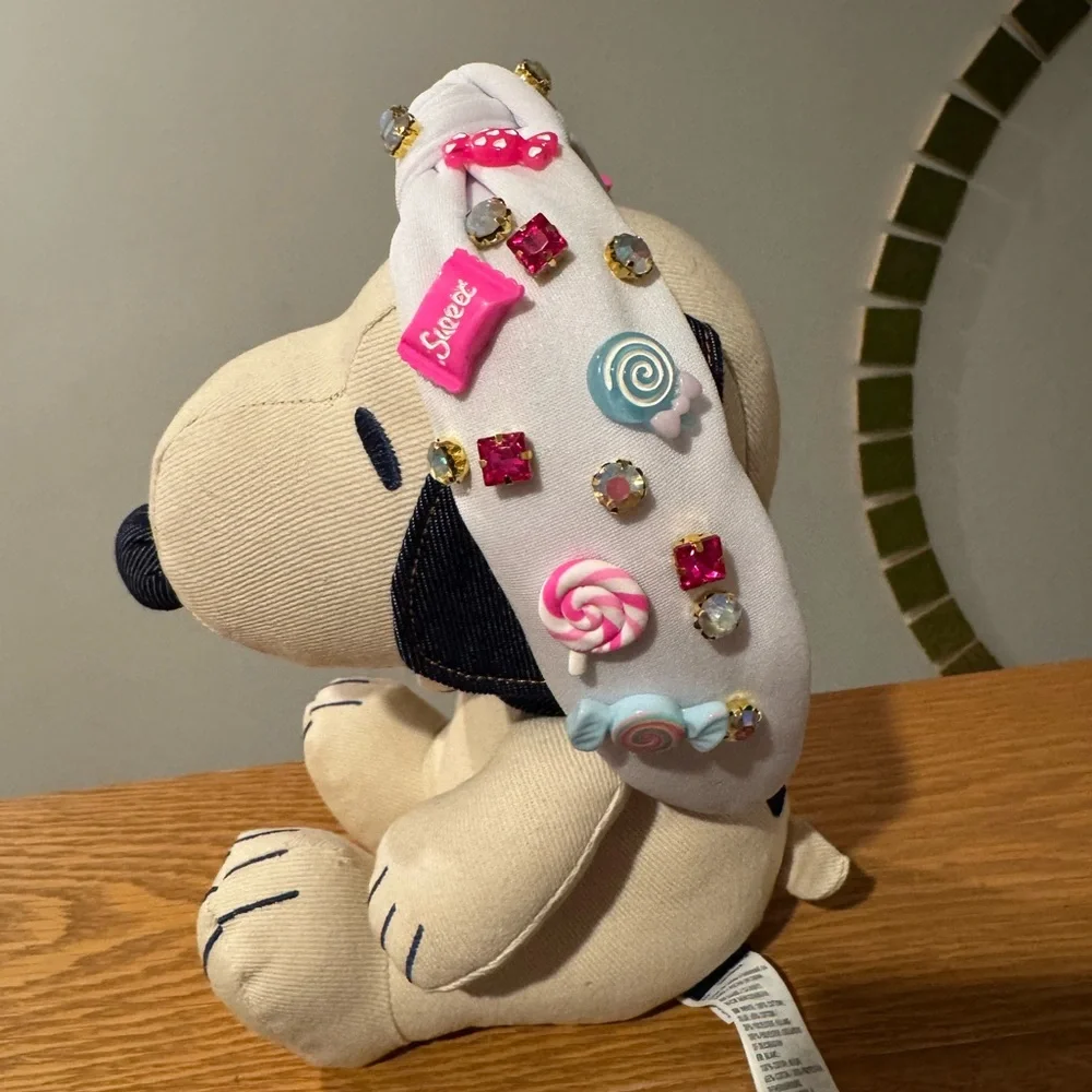 White Top Knot Headband with Candy, Sweets, and Gemstone Embellishments