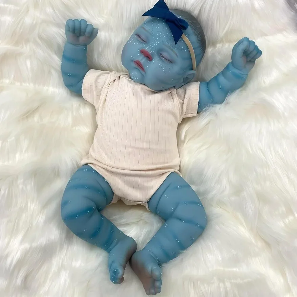 💫 Reborn Baby Doll Blue Skin Realistic Sleeping Soft Cloth Body Complete Toy