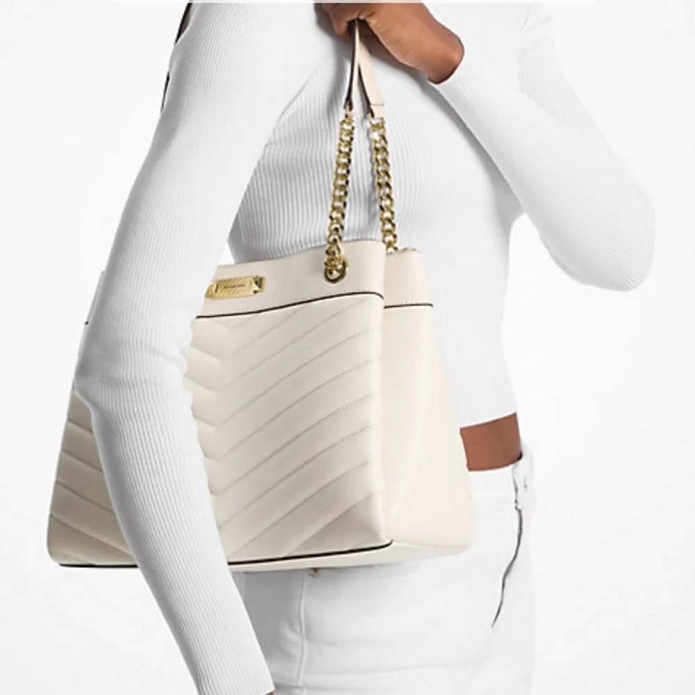Michael Kors Whitney Medium Quilted Tote Shoulder Bag  Light Cream  NWT