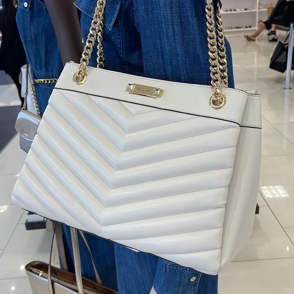 Michael Kors Whitney Medium Quilted Tote Shoulder Bag  Light Cream  NWT