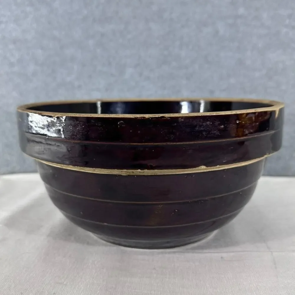 Vintage Brown USA Made 9in Mixing Bowl Pottery Stoneware Cottagecore MCM Decor