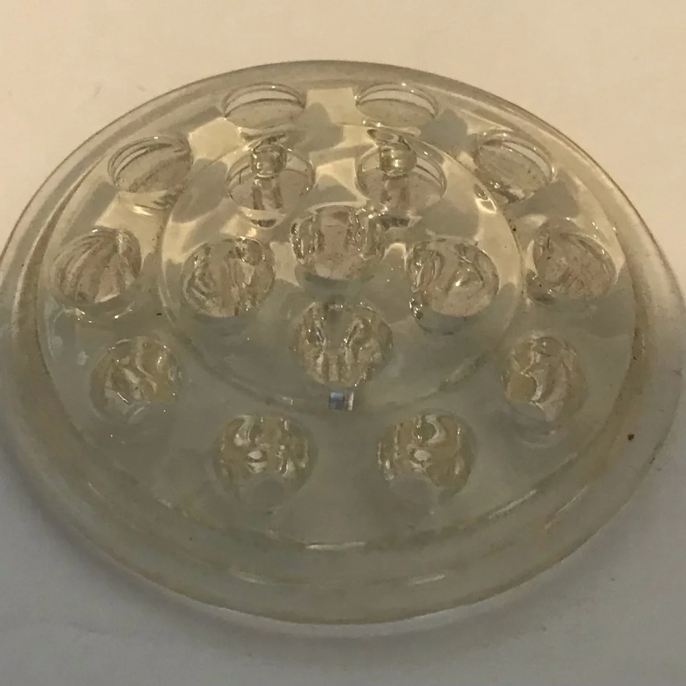 Single Vintage Clear Glass Flower Frog 16 Hole 5” Around
