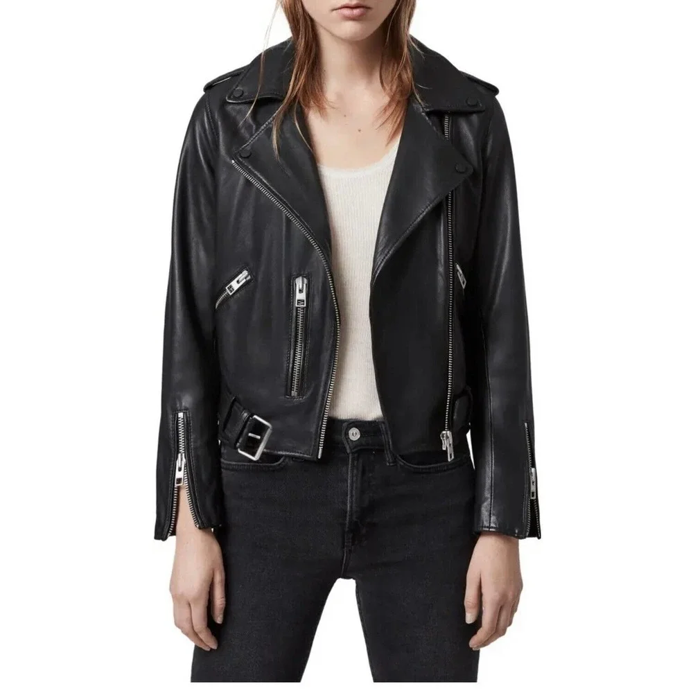 NWOT ALLSAINTS BALFERN LEATHER BIKER WOMEN'S JACKET BLACK SIZE - 0.US/4.UK/32.EU