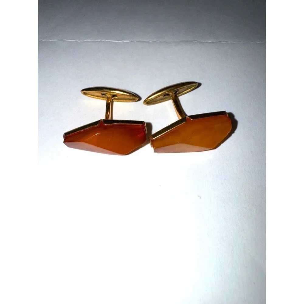 Vintage Soviet Amber Cufflinks Diamond-shaped