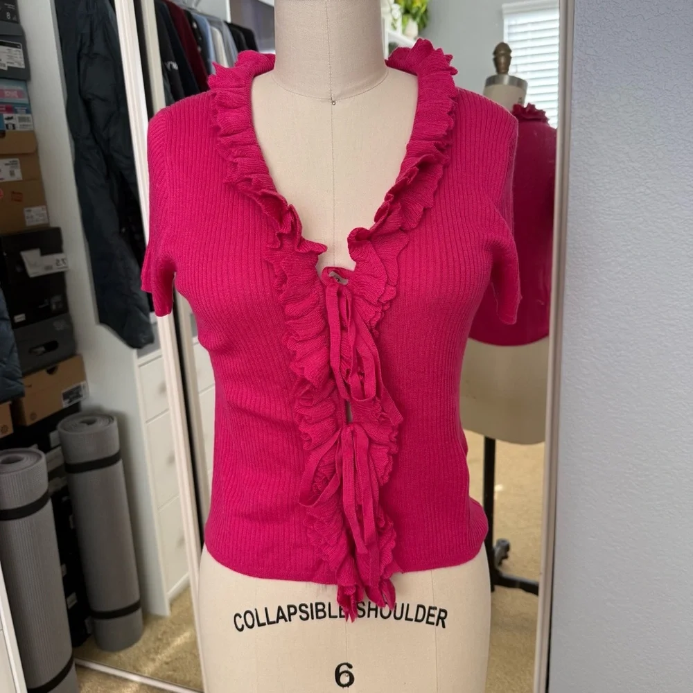 NEW 🌺 J.Crew Silk-blend ruffle tie-front sweater-top Size: S