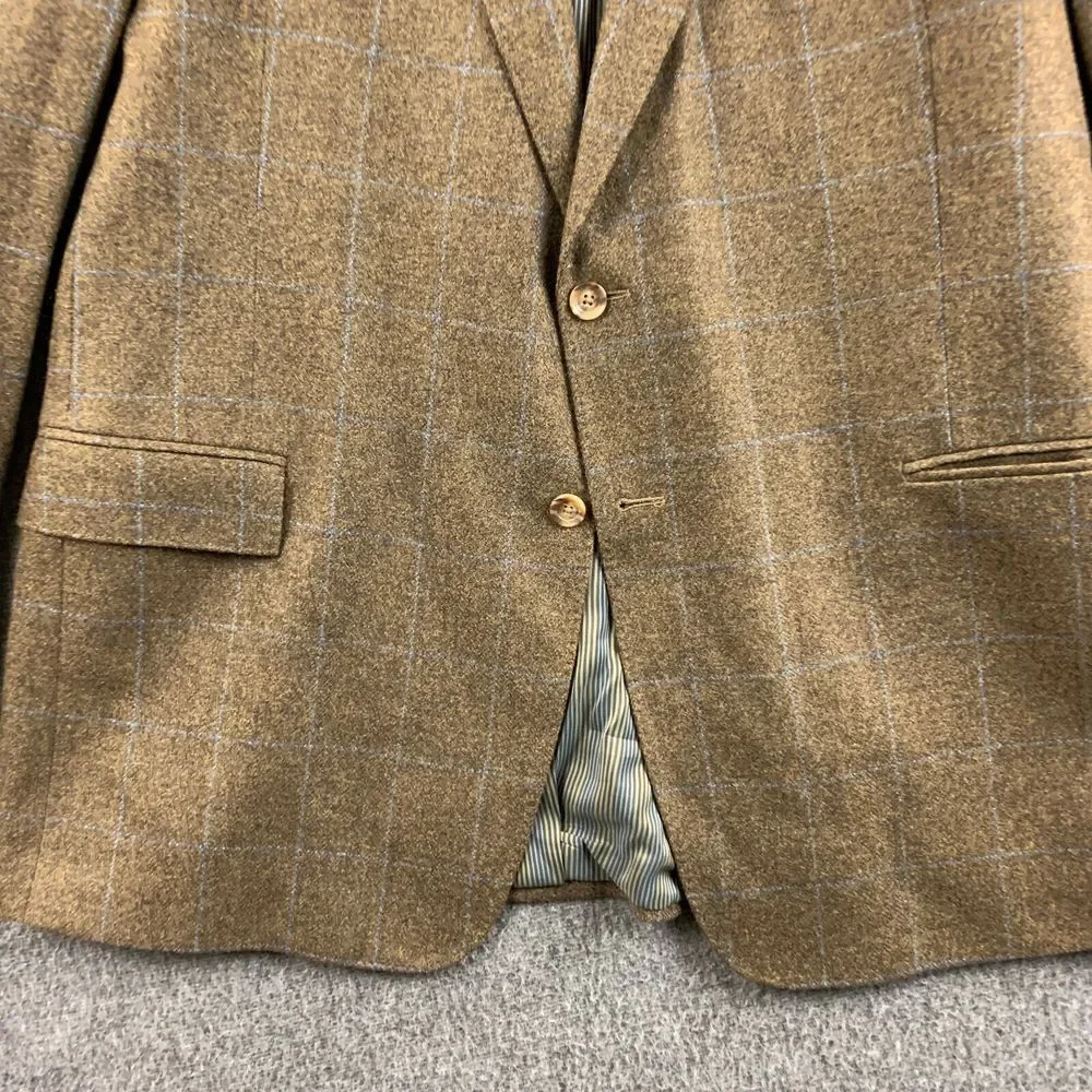 Haspel Belmont Blazer Jacket Men 48L (Fits Small) Brown Cashmere Wool Sport Coat
