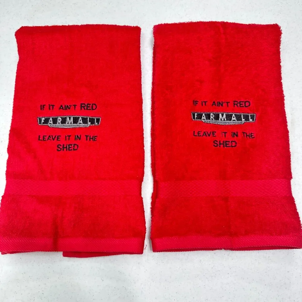 Farmall Towels Embroidered Hand Towel Set Red Black Bathroom Farm Tractor Decor