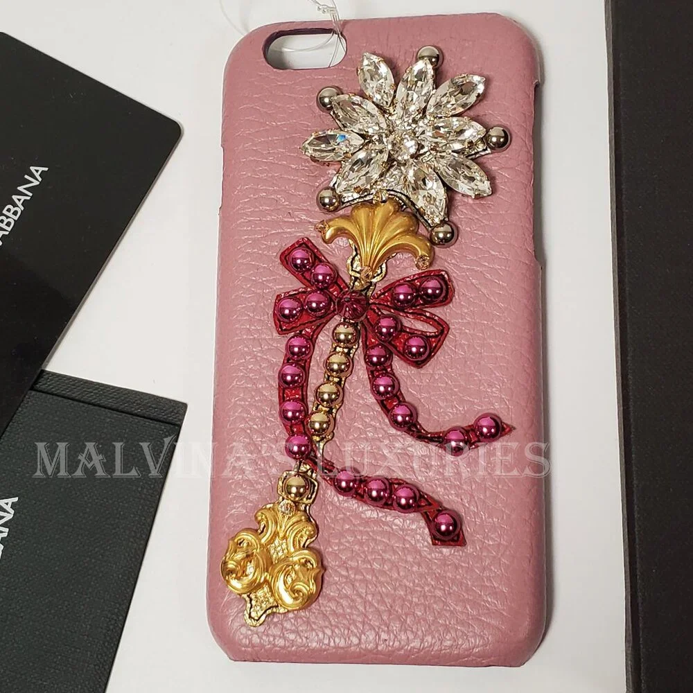 DOLCE & GABBANA PHONE CASE iPHONE COVER CRYSTAL EMBELLISHED LEATHER $650