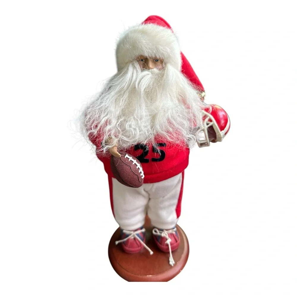 Vintage Christmas Santa Figurine With Football Holding Helmet #25 Holiday
