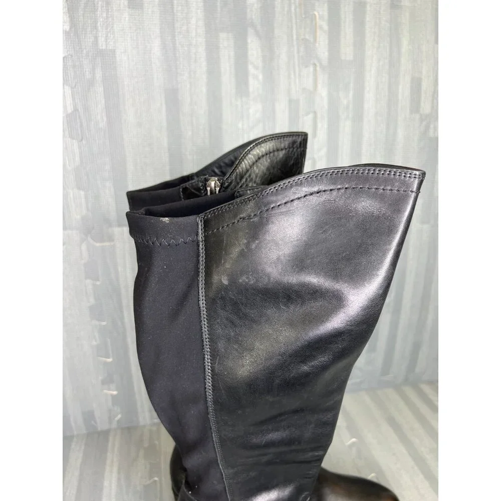 Paul Green Knee High Boots Women's Size 7M Black Pull-On Leather