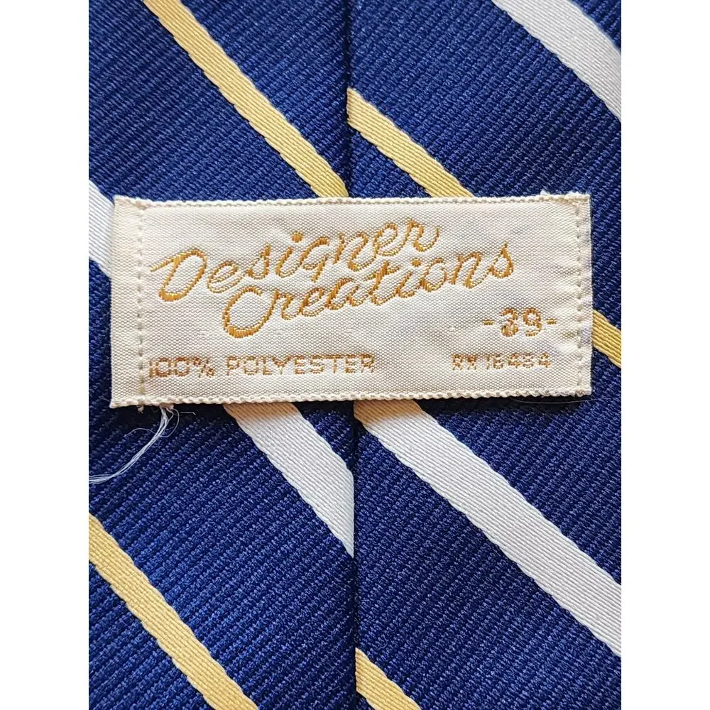 Vintage Designer Creations Mens Tie Necktie Blue Yellow White Stripes Office