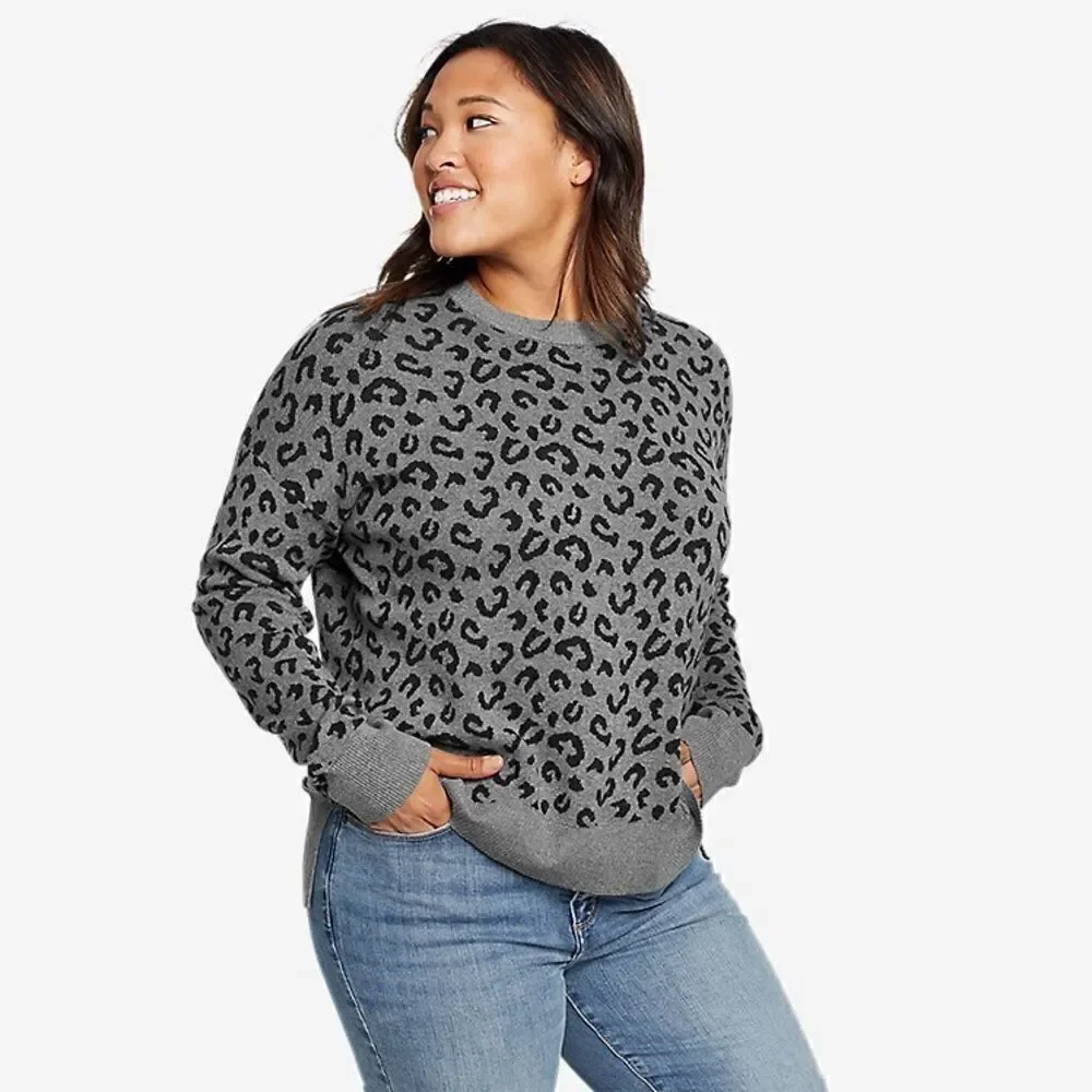 Leopard Sweater Woman’s Size XS Eddie Bauer Animal Print Pullover Knit Cozy