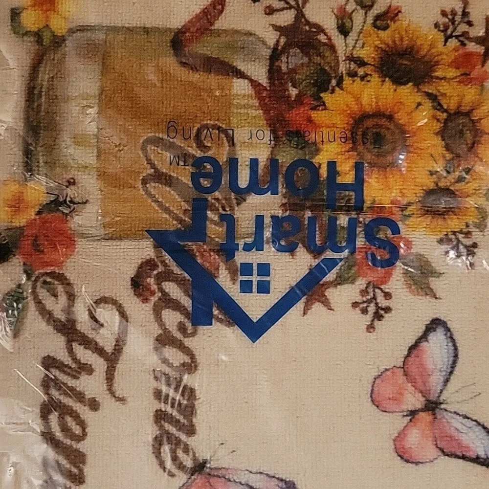 Welcome Friends Doormat - Cream and Brown And Blue And Yellow Flowers