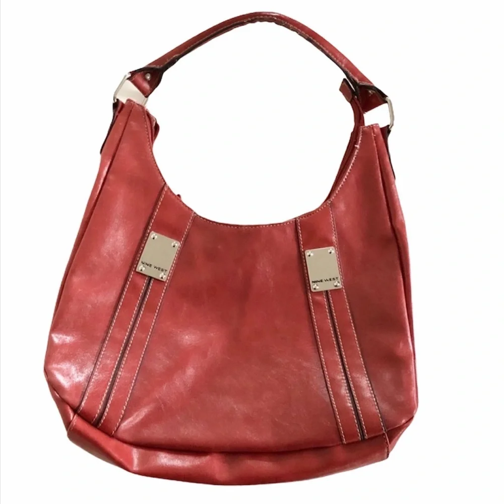 Nine West Brick Red Zip Up Shoulder Bag