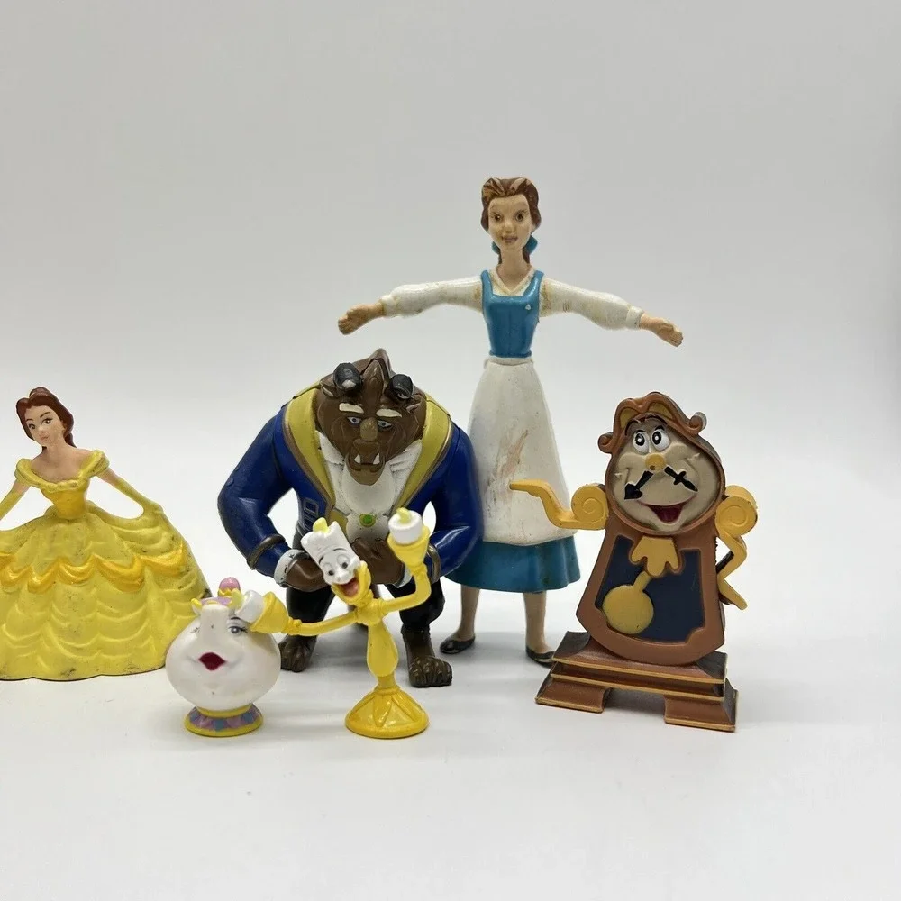 Disney Beauty‎ & The Beast Figure Toy Lot 8 Cake Topper Belle Cogsworth Beast