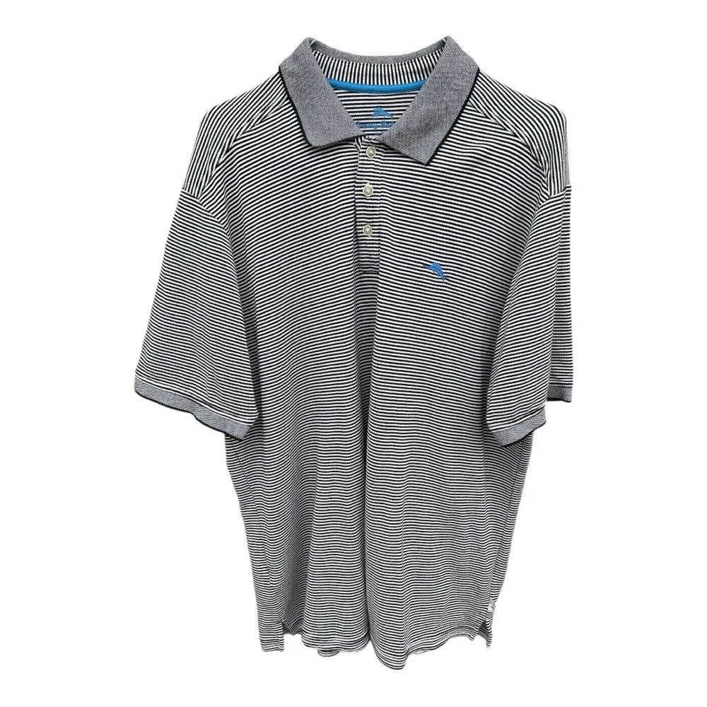 Tommy Bahama Men’s Black & White Striped Golf Polo