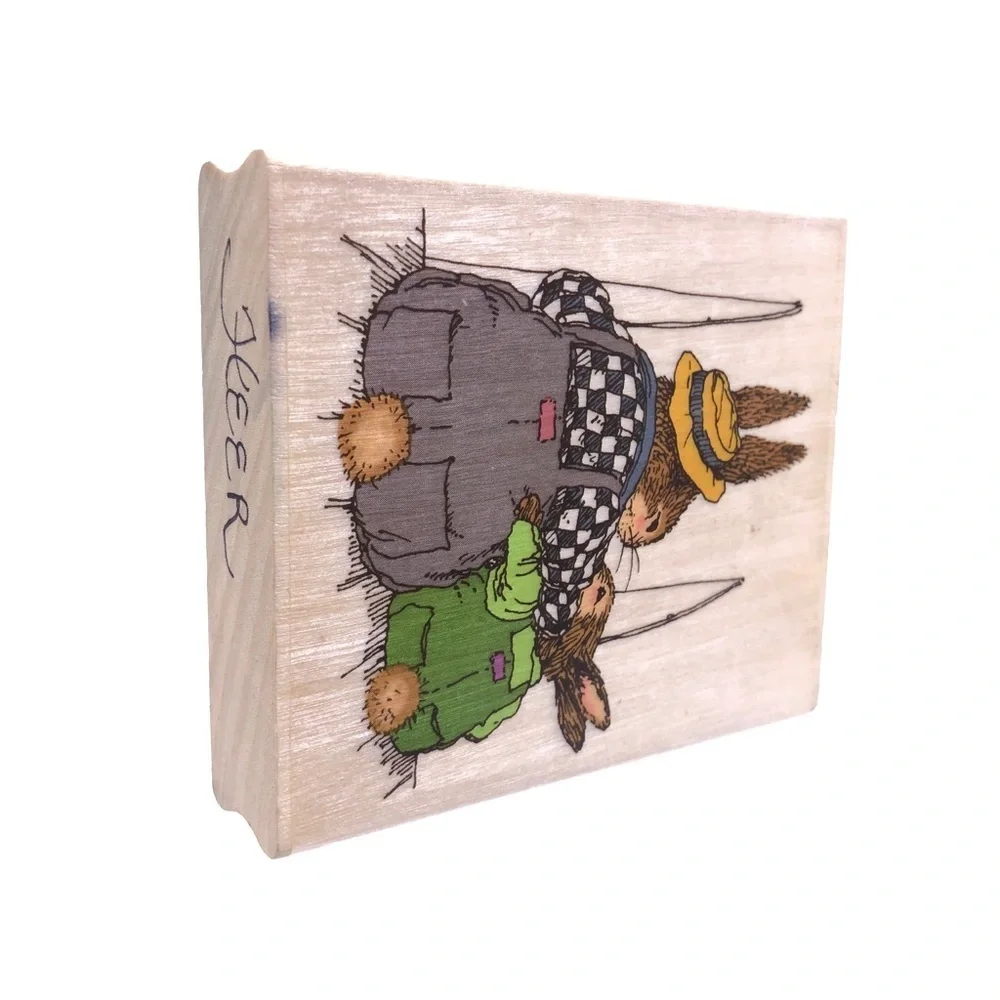 HOLLY POND HILL Susan Wheeler Wood Rubber Rabbit Stamp Fishing Buddies