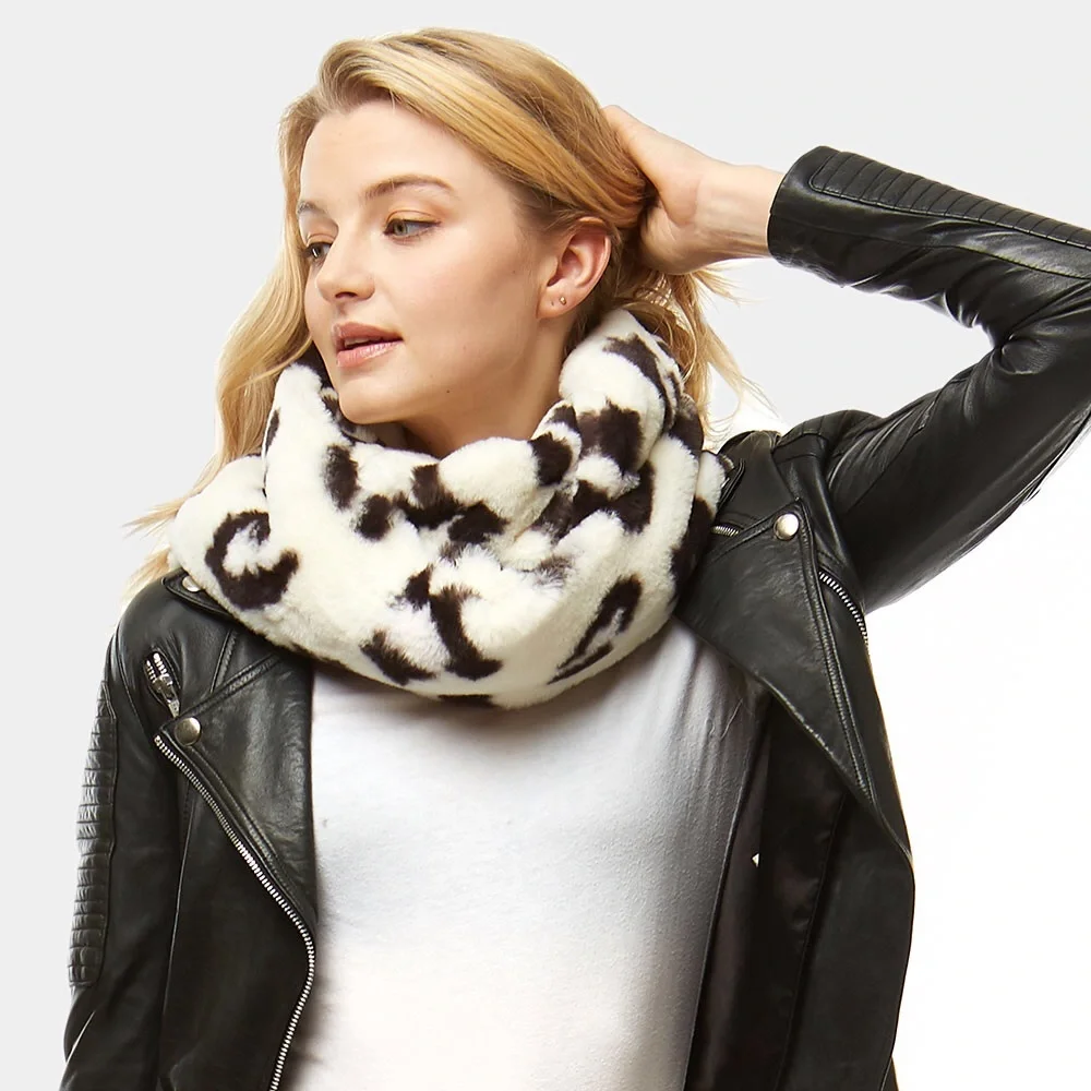 Animal Print Leopard Faux Fur Infinity Scarf