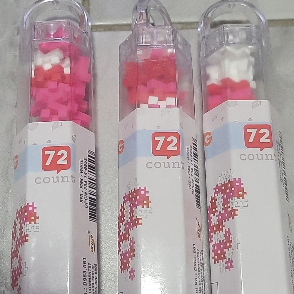 (3) Sets Of Ankyo Hash Tag  of Building Blocks Tube - Pink, White, Red 72 Count