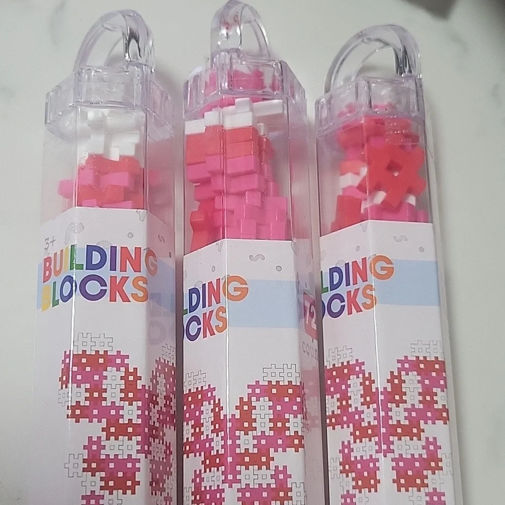(3) Sets Of Ankyo Hash Tag  of Building Blocks Tube - Pink, White, Red 72 Count