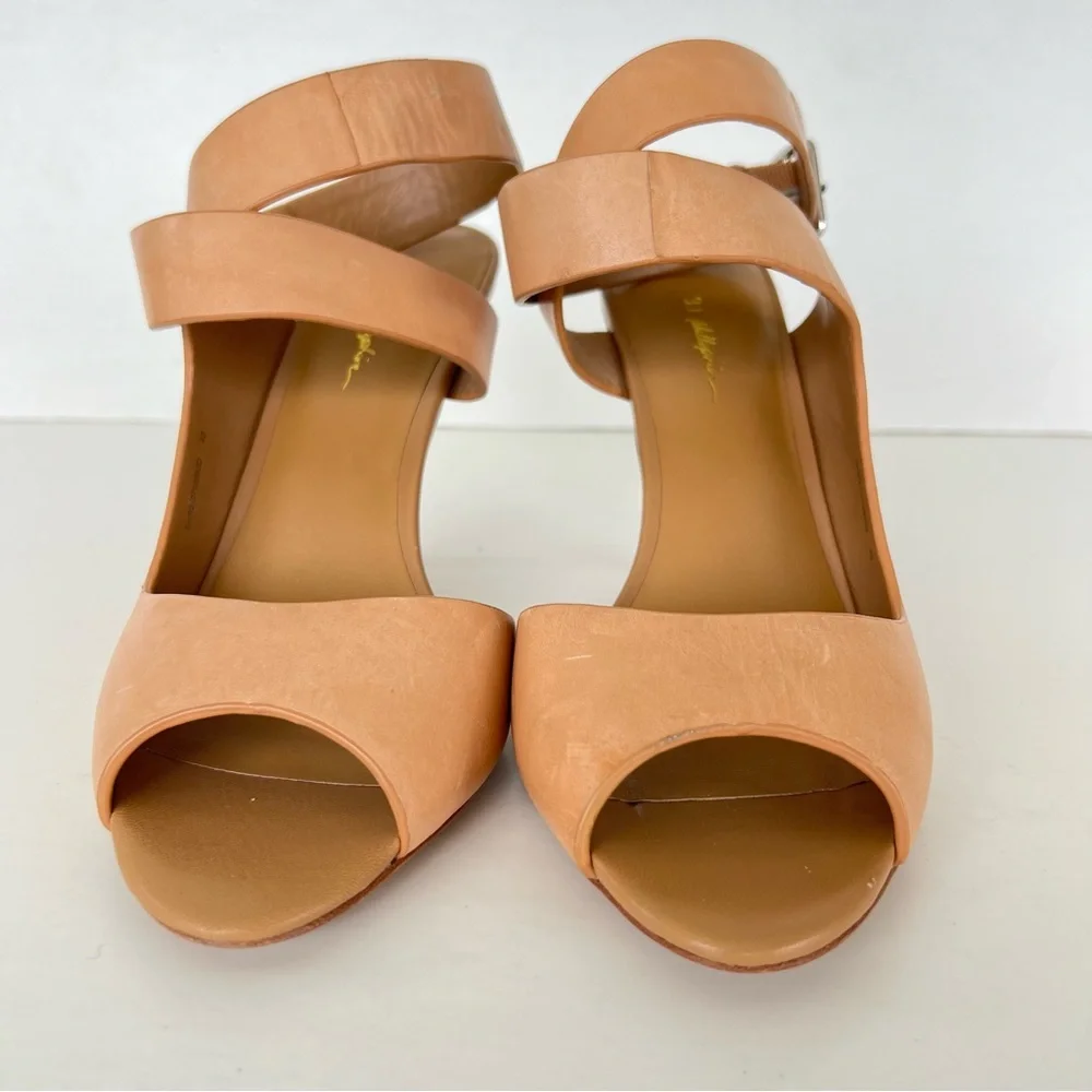 3.1 PHILLIP LIM Caramel Leather Ankle Wrap Buckle Open Heel Sandals Sz 40 NWOT