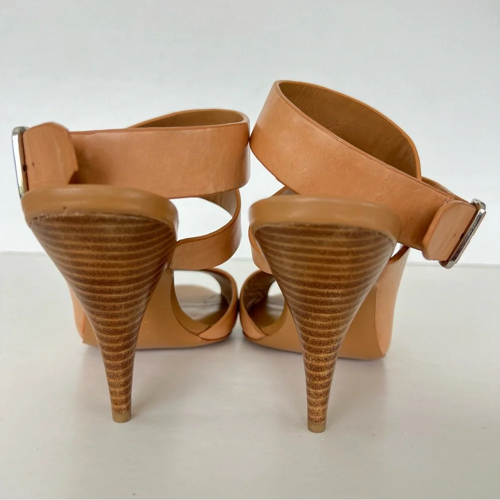 3.1 PHILLIP LIM Caramel Leather Ankle Wrap Buckle Open Heel Sandals Sz 40 NWOT