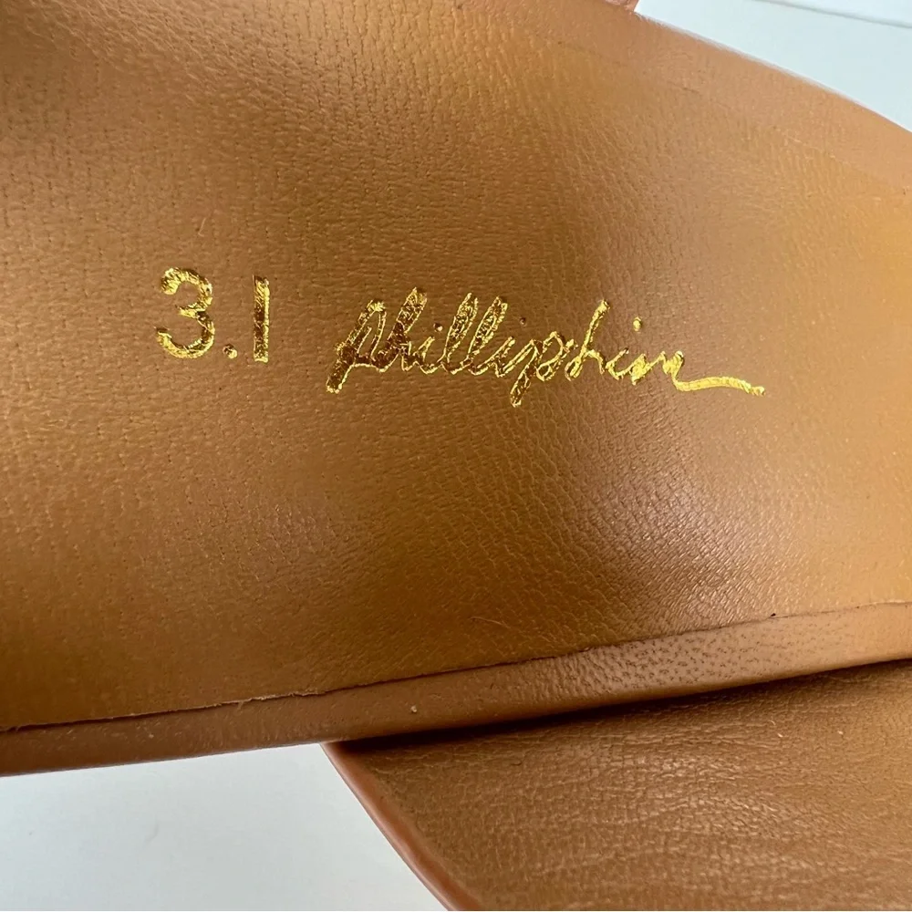 3.1 PHILLIP LIM Caramel Leather Ankle Wrap Buckle Open Heel Sandals Sz 40 NWOT