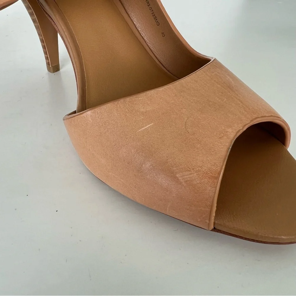 3.1 PHILLIP LIM Caramel Leather Ankle Wrap Buckle Open Heel Sandals Sz 40 NWOT