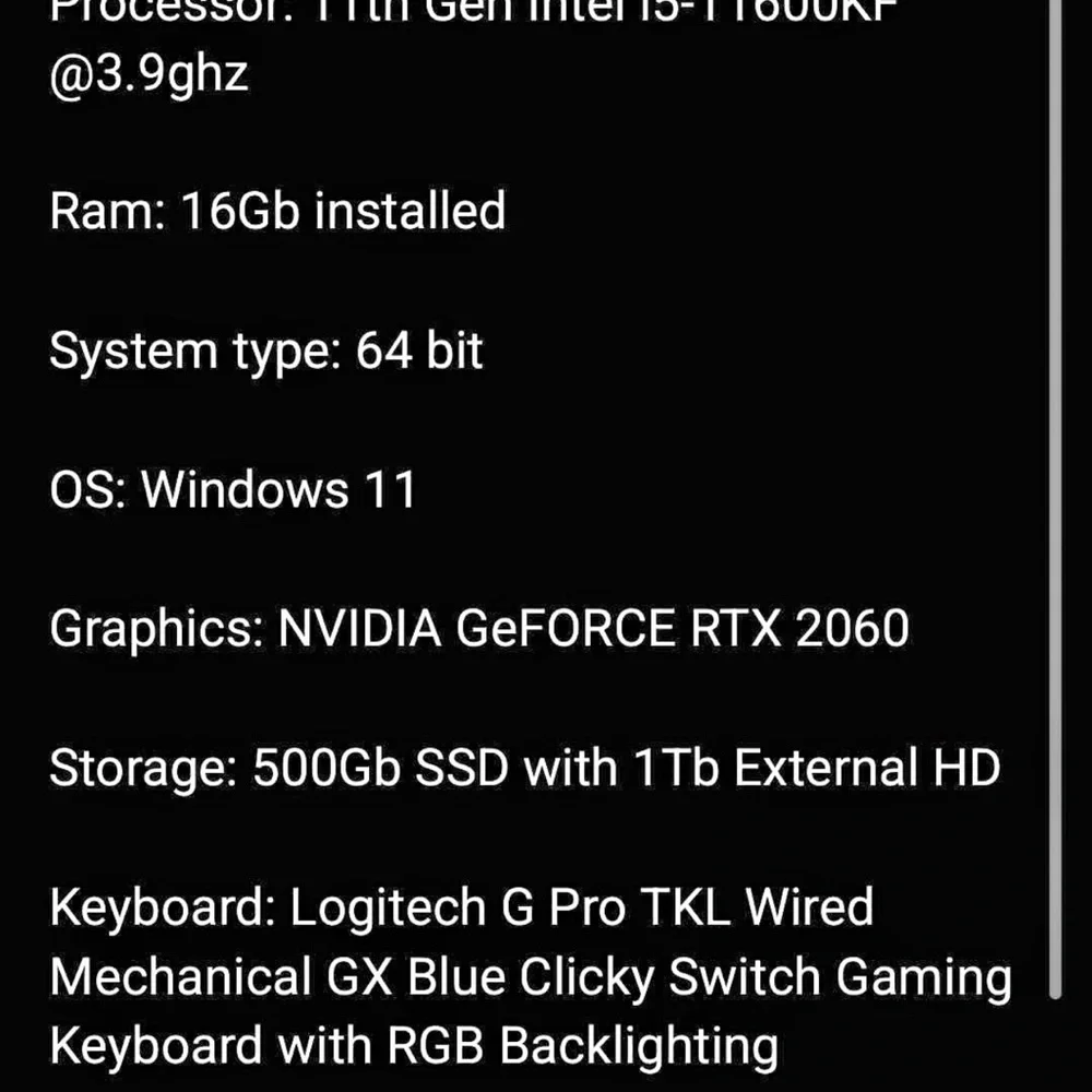 Logitech Black Gaming Laptop with Mechanical Keyboard