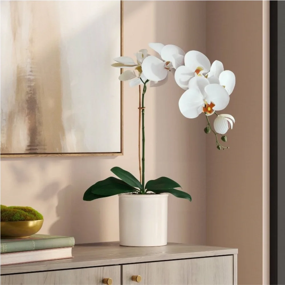 THRESHOLD NWT faux orchid in white pot -19”h