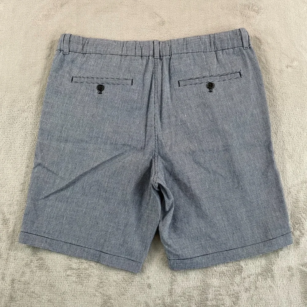 Banana Republic Aiden Shorts Men 35 Blue Houndstooth Linen Blend Chino Casual