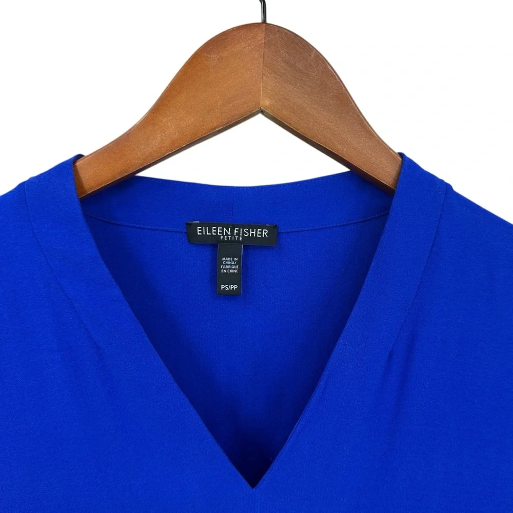 EILEEN FISHER Top Blouse Silk Tunic V-Neck Long Sleeve Hi-Low