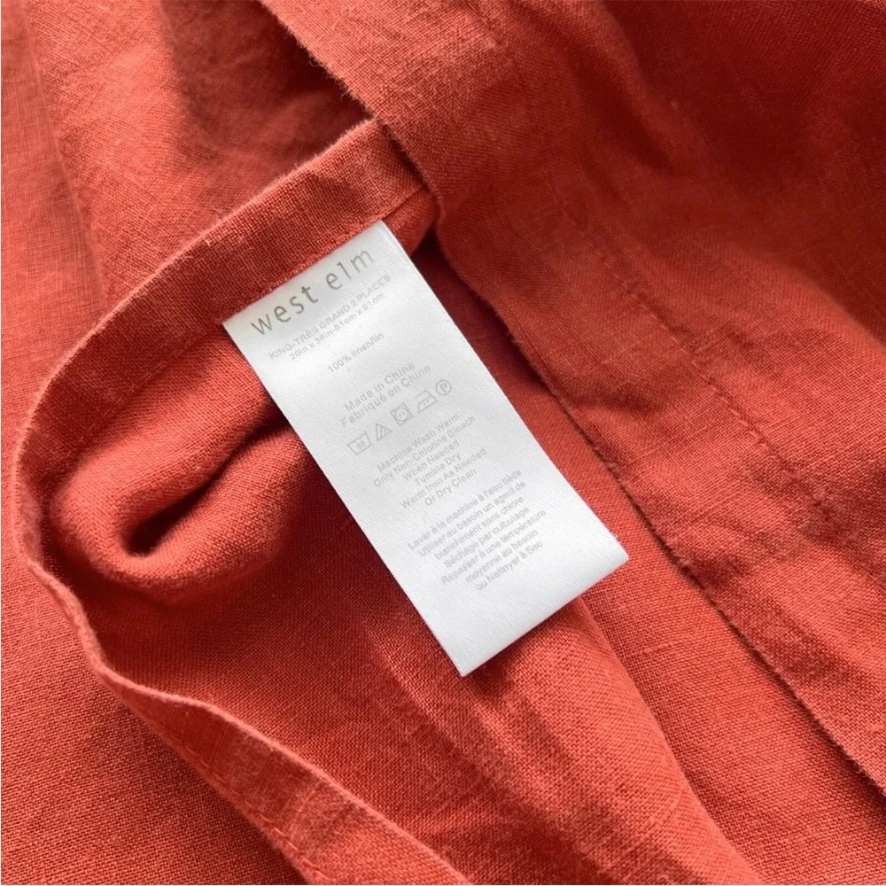2 RARE West Elm European Flax Linen Shams KING Burnt Red Clay Brick Quiet Luxury