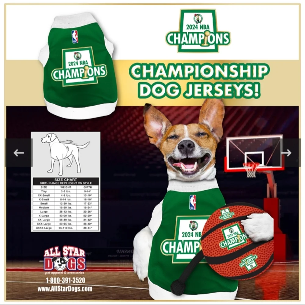 NWT Boston Celtics 2024 NBA Champions Dog Pet Jersey XL XXL XXXL XXXXL Costume