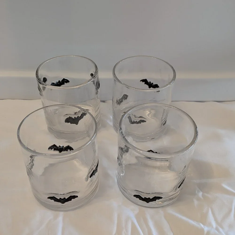 NEW Crate&Barrel Halloween Limited Edition Cups Bats Set of 4