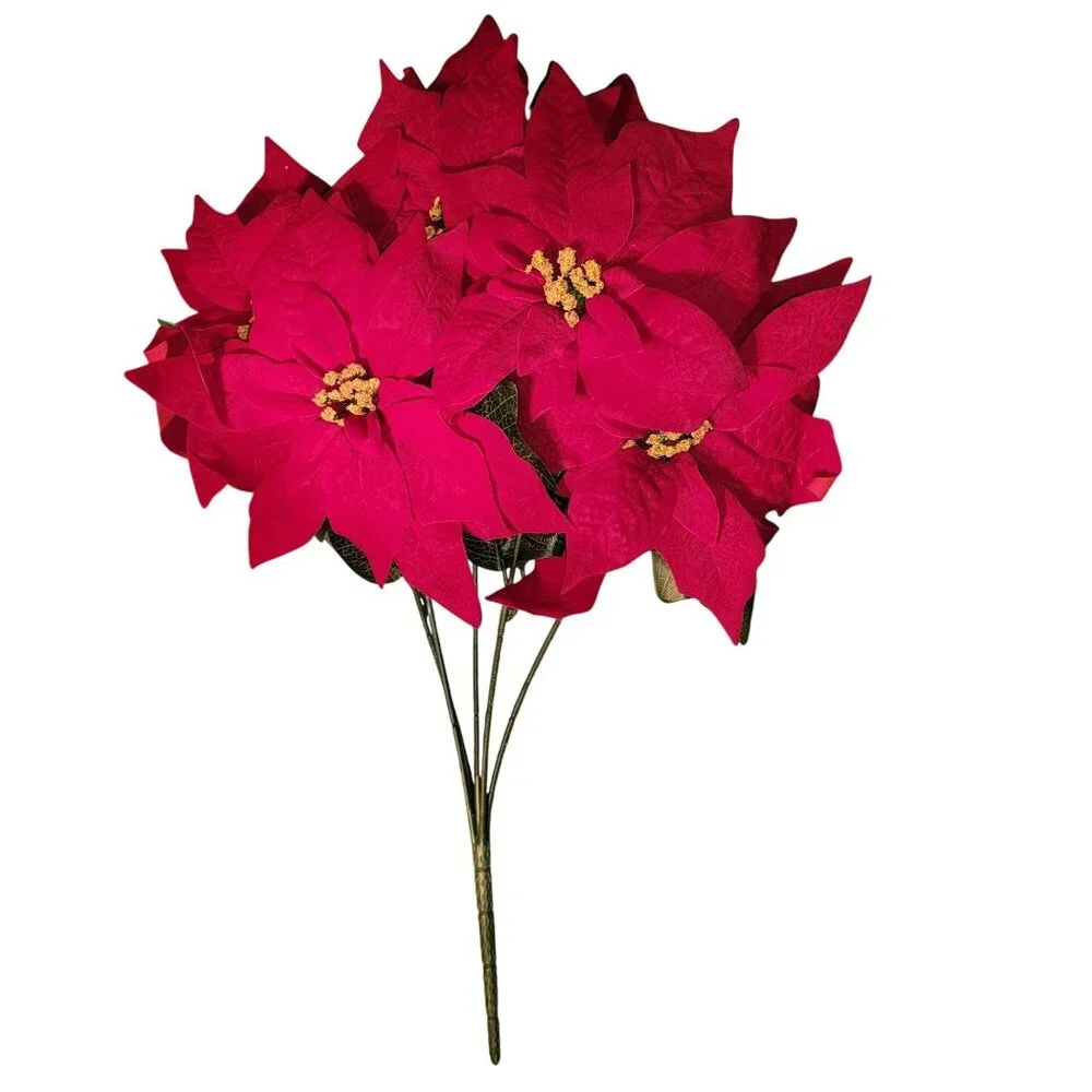 Ashland Deluxe Red Poinsettia Bush Artificial Christmas Décor Faux Flowers With