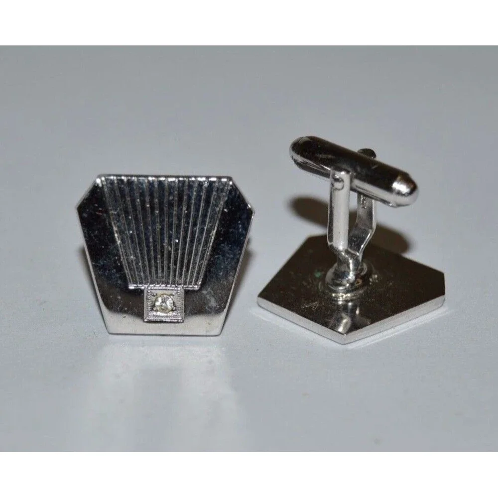 Vintage Chrome Jeweled Cuff Links MISSING ONE JEWEL Rare