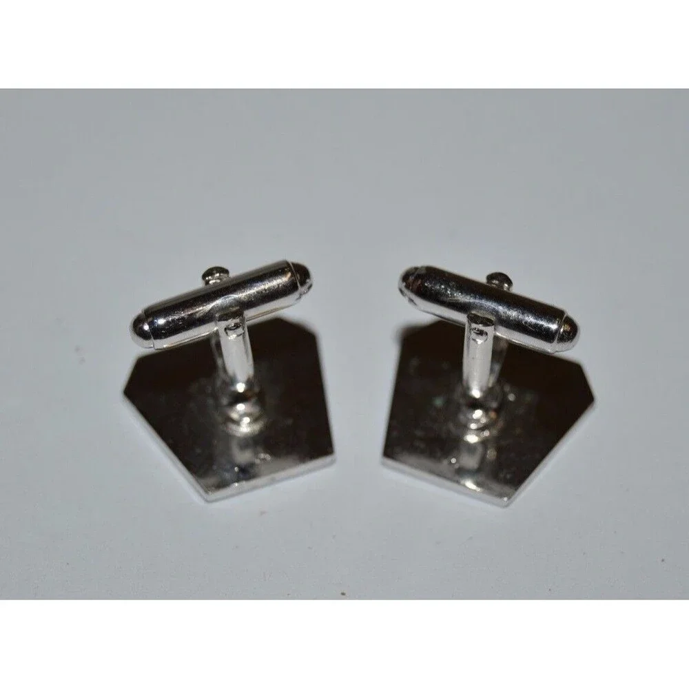 Vintage Chrome Jeweled Cuff Links MISSING ONE JEWEL Rare